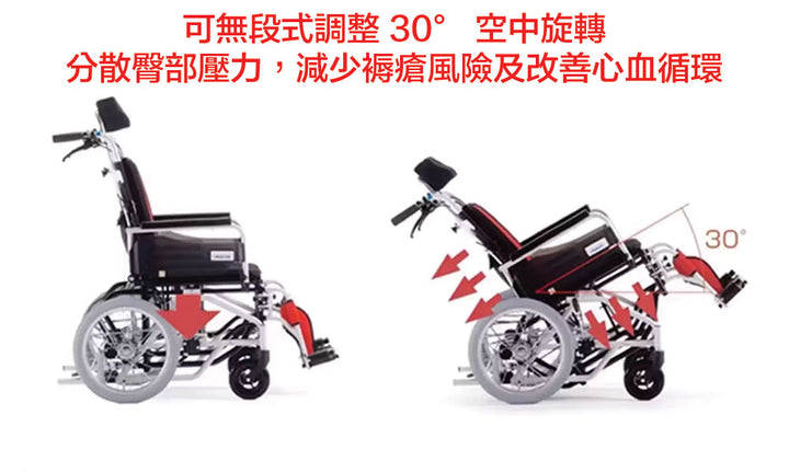 日本 MIKI MP-TI 高背輪椅 (空中傾躺, 可調頭枕高低, 腳踏雙剎車系統)(行貨) | 好好醫療用品